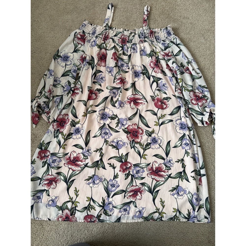Lily Star Floral Off the Shoulder Mini Dress Size L Boho Cottage Spring Feminine
